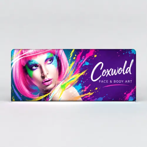WaveLight® Backlit Display Wall - 18.5ft - Single-Sided, shown with example artwork