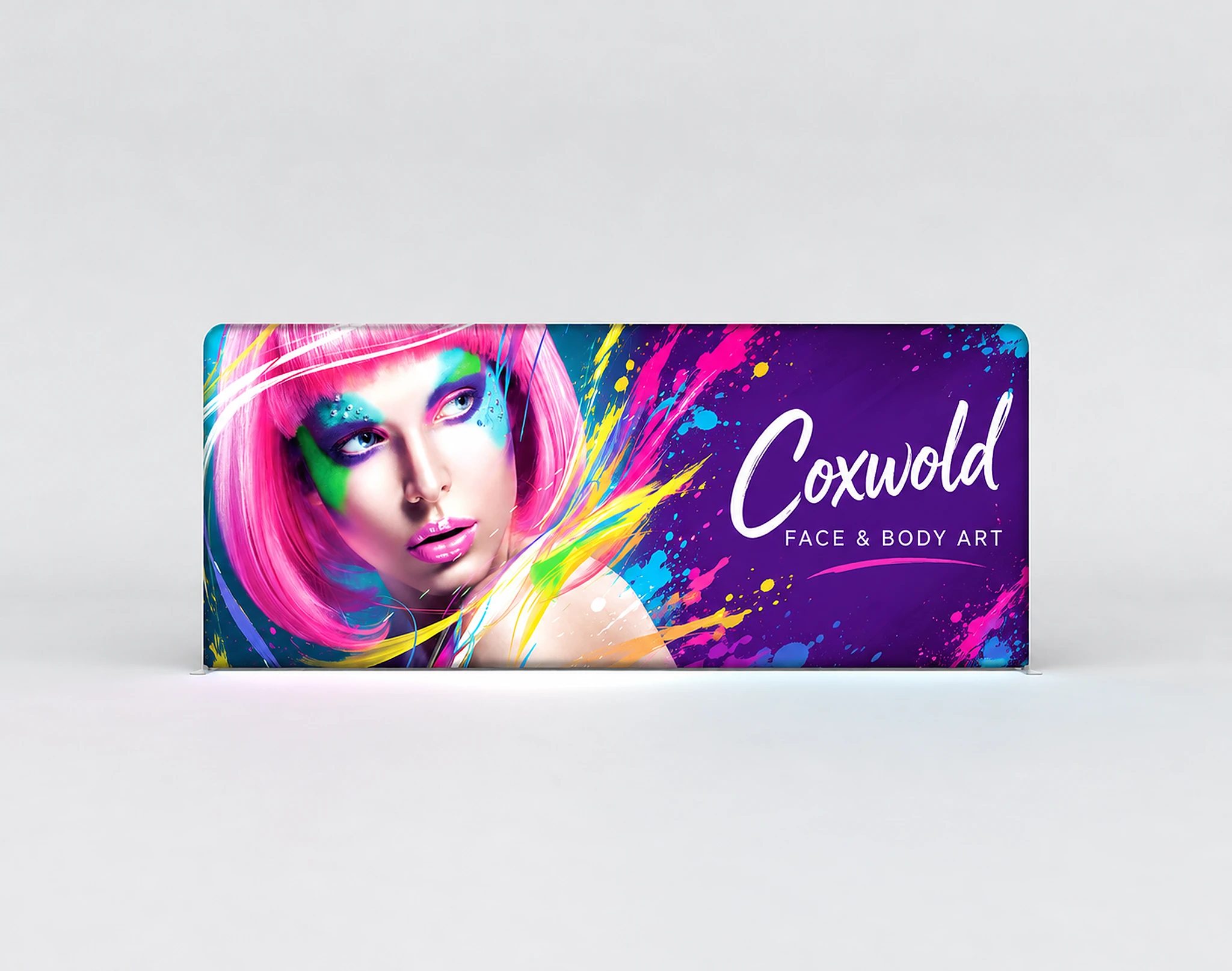 WaveLight® Backlit Display Wall - 18.5ft - Single-Sided, shown with example artwork
