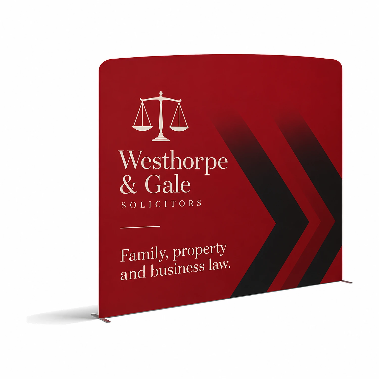 WaveLine® Display Wall B - Left - Hardware with Double-Sided Print, shown with example artwork