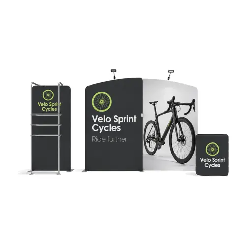 WaveLine Media WLMAA1 fabric display kit with shelf tower, spotlights and counter, shown with an example design