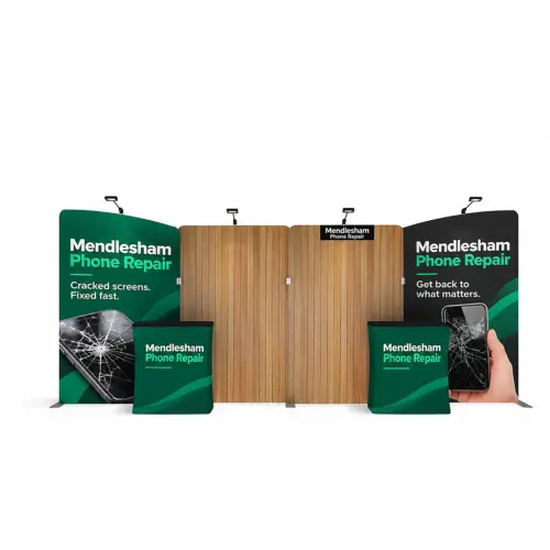 WaveLine Media® WLMAEEA - Double-Sided Tension Fabric Display Kit 02, shown with example artwork