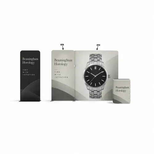 WaveLine Media® WLMDN Tension Fabric Display Kit 05 - Double-Sided, shown with example artwork