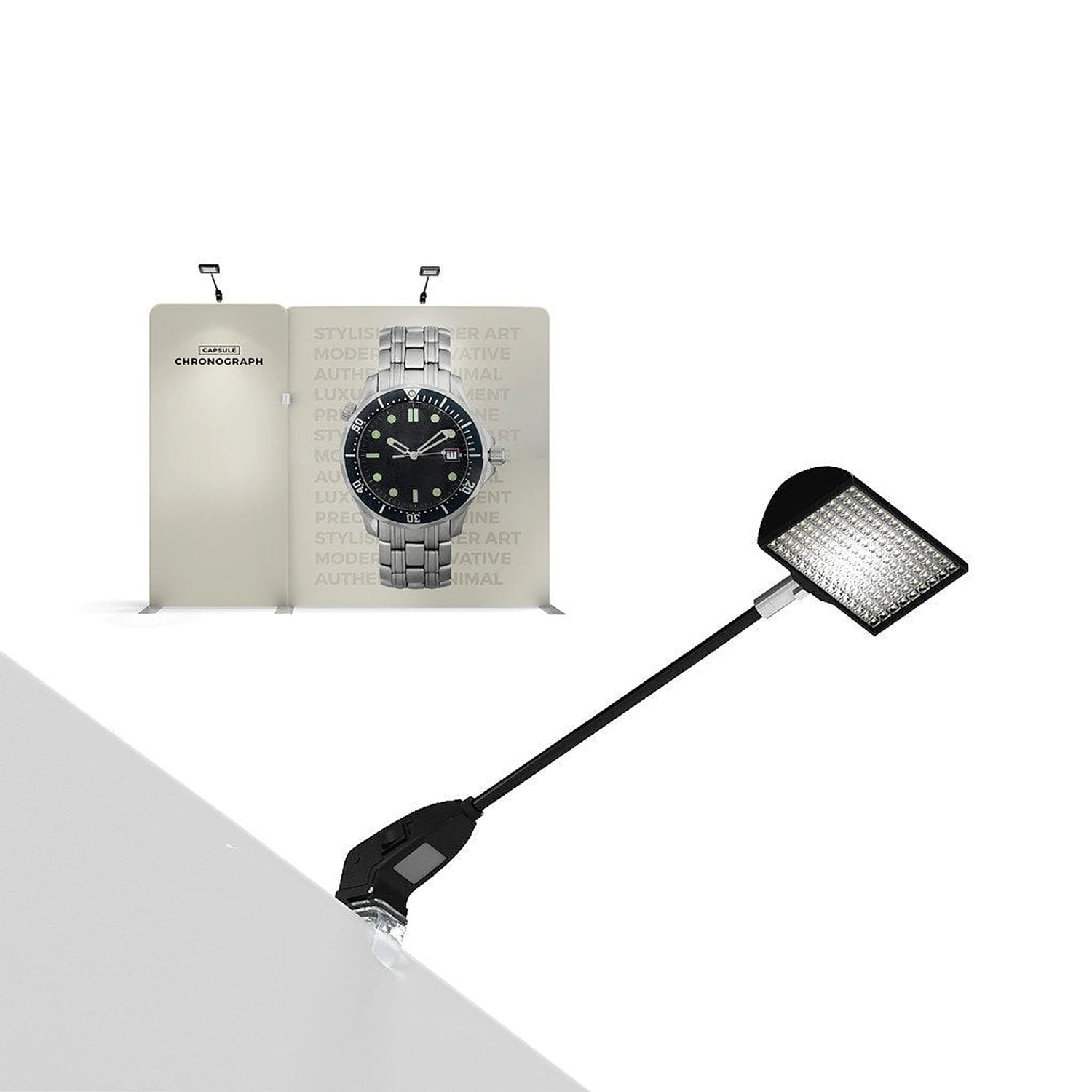 WaveLine Media WLMDN Tension Fabric Display kit LED arm light with clamp
