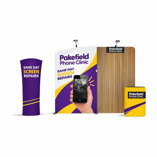 WaveLine Media® WLMEA1 Tension Fabric Display Kit 04 - Double-Sided, shown with example artwork