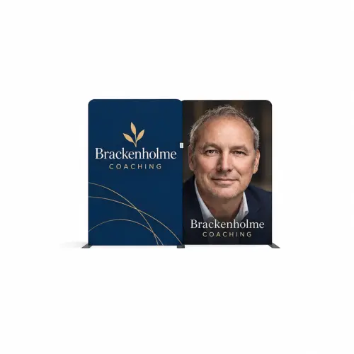 WaveLine Media® WLMEE Tension Fabric Display Kit 01 - Double-Sided, shown with example artwork