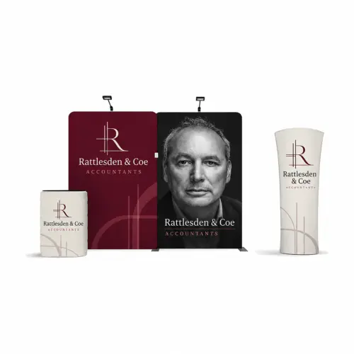 WaveLine Media® WLMEE Tension Fabric Display Kit 04 - Double-Sided, shown with example artwork