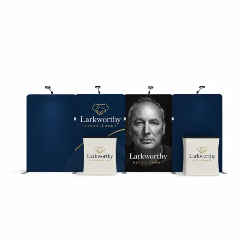 WaveLine Media® WLMEEEE Tension Fabric Display Kit 02 - Double-Sided, shown with example artwork