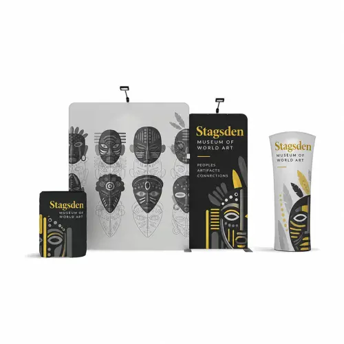 WaveLine Media® WLMMD Tension Fabric Display Kit 04 - Double-Sided, shown with example artwork