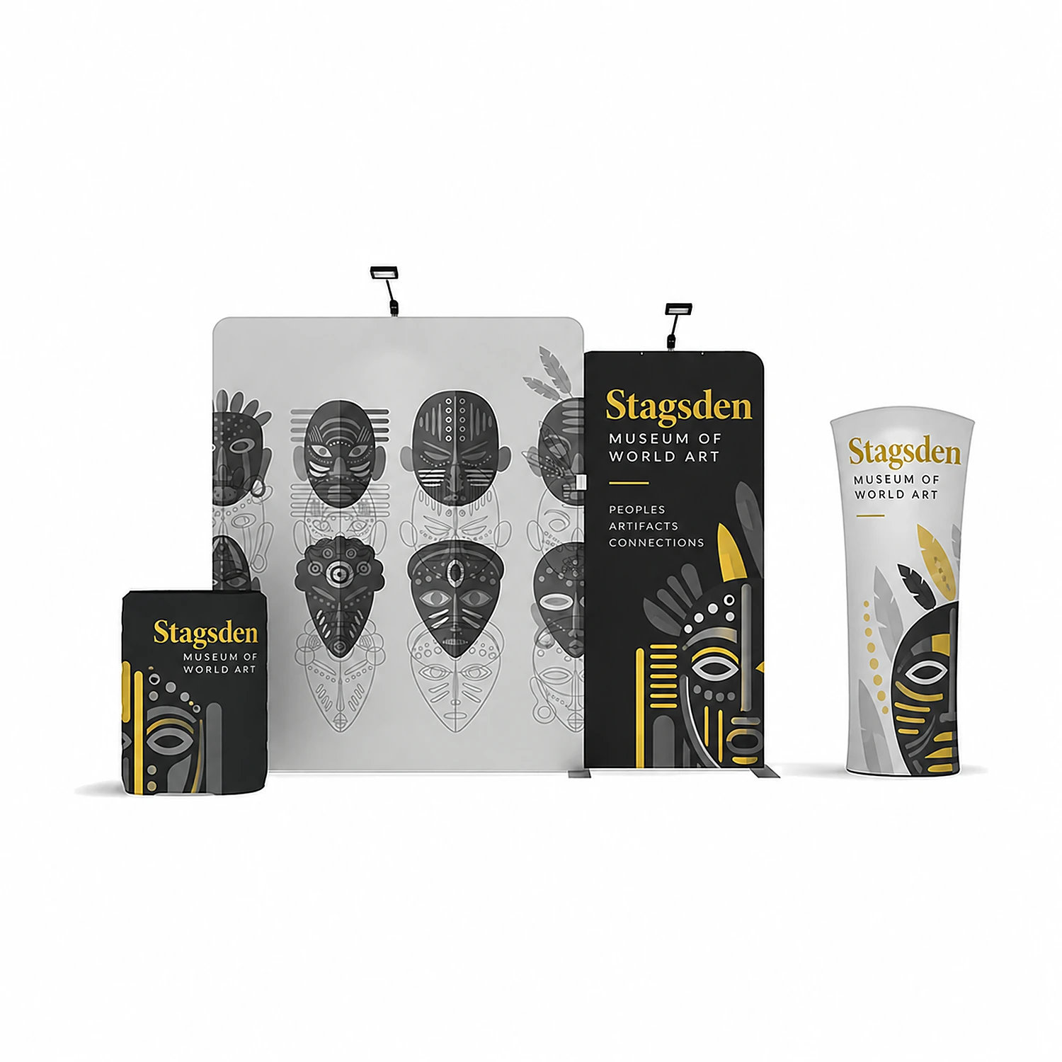 WaveLine Media® WLMMD Tension Fabric Display Kit 04 - Double-Sided, shown with example artwork