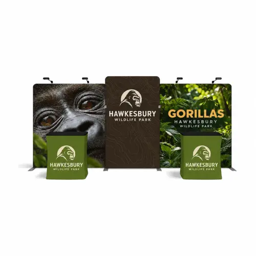 WaveLine Media® WLMNKN Tension Fabric Display Kit 02 - Double-Sided, shown with example artwork