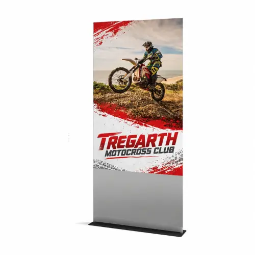 WaveLine® Tension Banner - Square Corners - Double-Sided - 1200x2950mm, shown with example artwork
