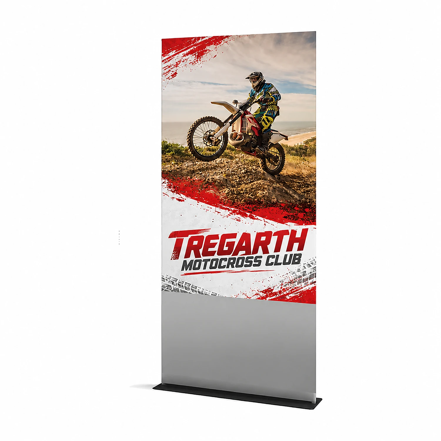 WaveLine® Tension Banner - Square Corners - Double-Sided - 1200x2950mm, shown with example artwork