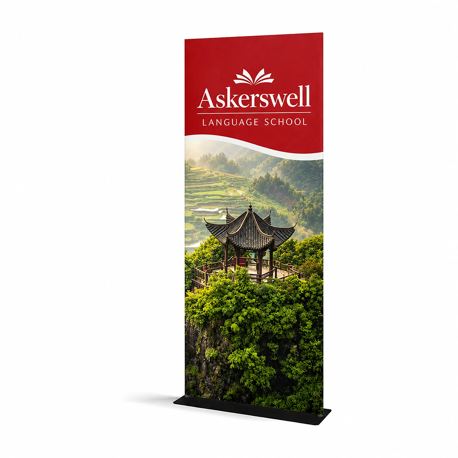WaveLine® Tension Banner - Square Corners - Double-Sided - 913x2260mm, shown with example artwork