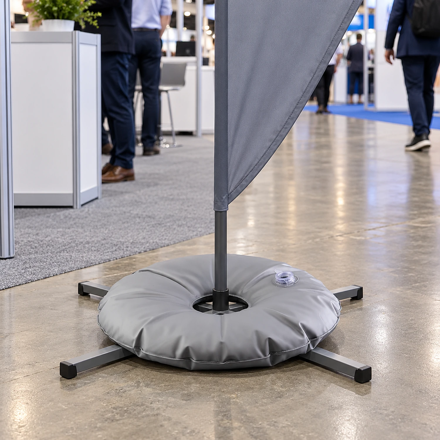 Water ring weight on a flag base at an exhibition