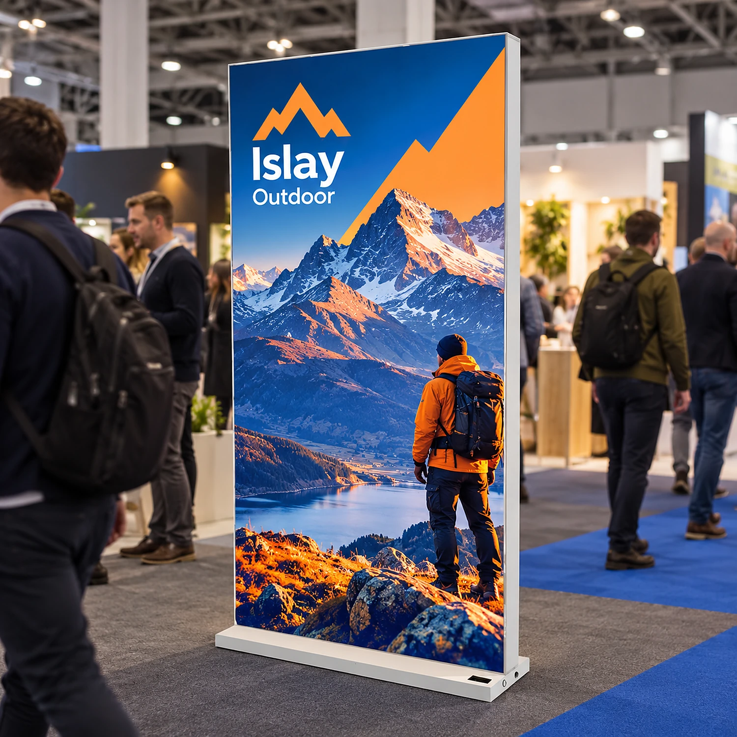 Wireless LED light box in use at a busy trade show