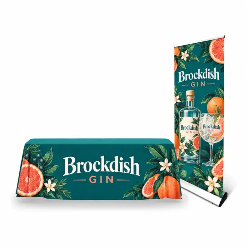 1000mm Rhino Roller Banner & 1780mm x 2780mm Tablecloth Bundle, shown with example artwork