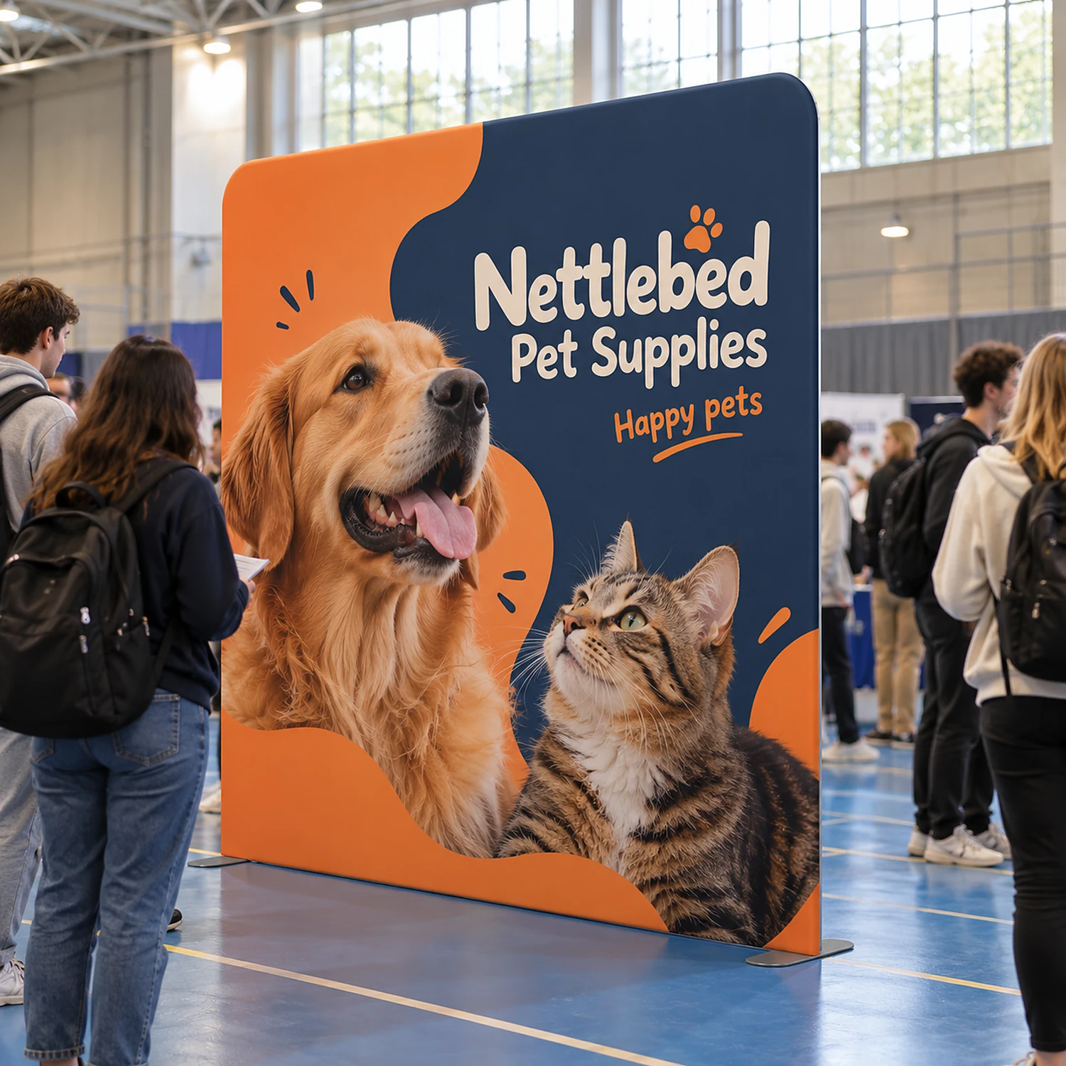 2.4m straight fabric display in use at a university careers fair