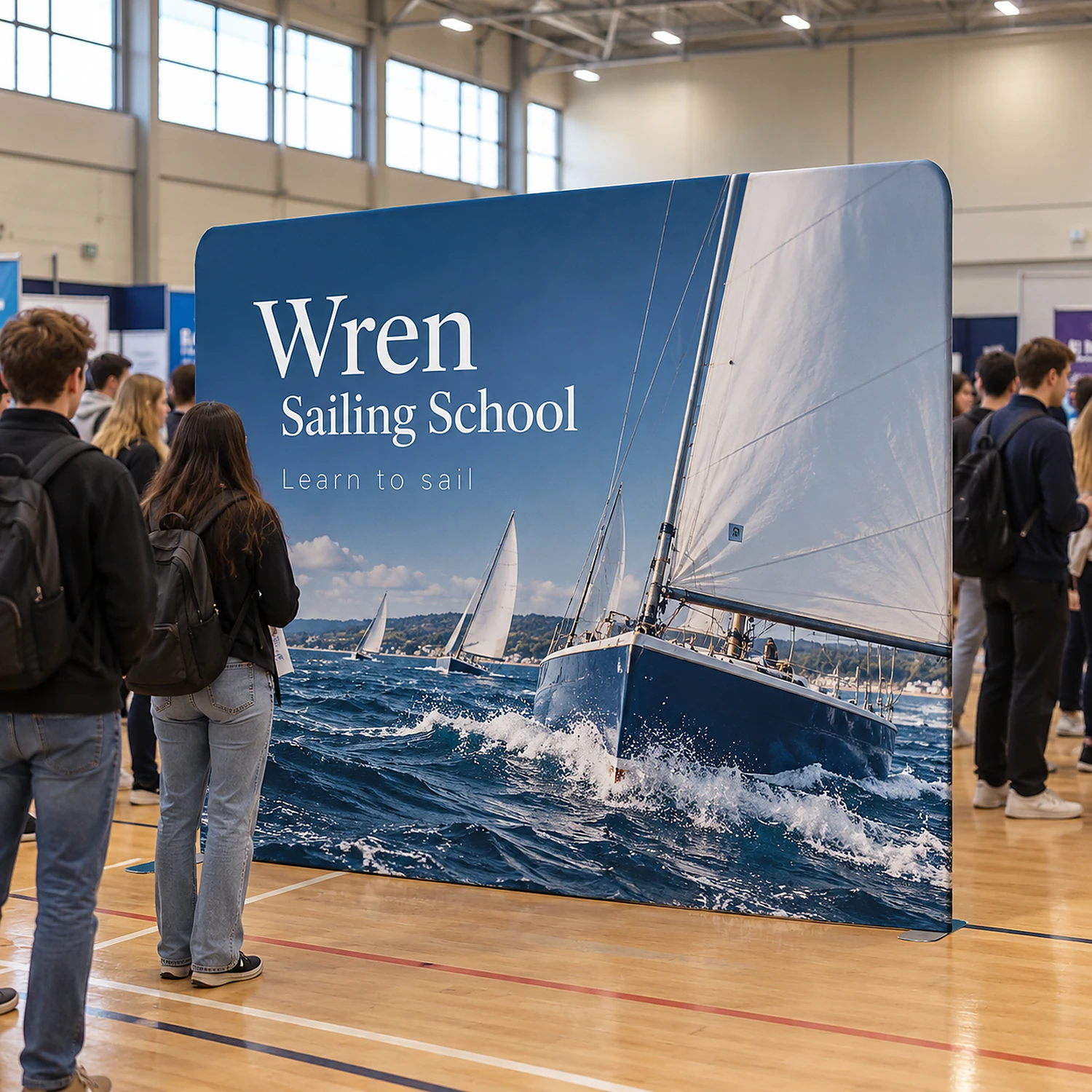 3m straight fabric display in use at a university careers fair