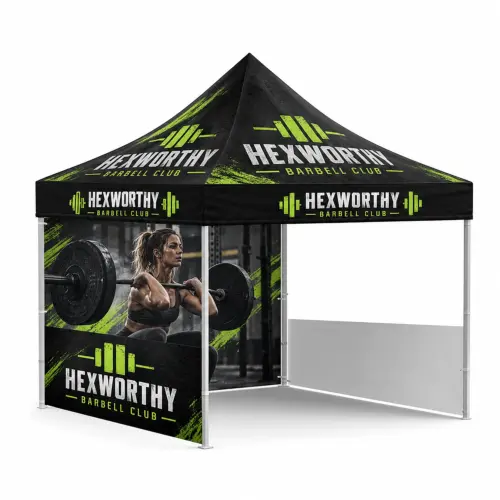 Daylight Gazebo Kit - Double-Sided Printed Walls - 3m x 6m, shown with example artwork