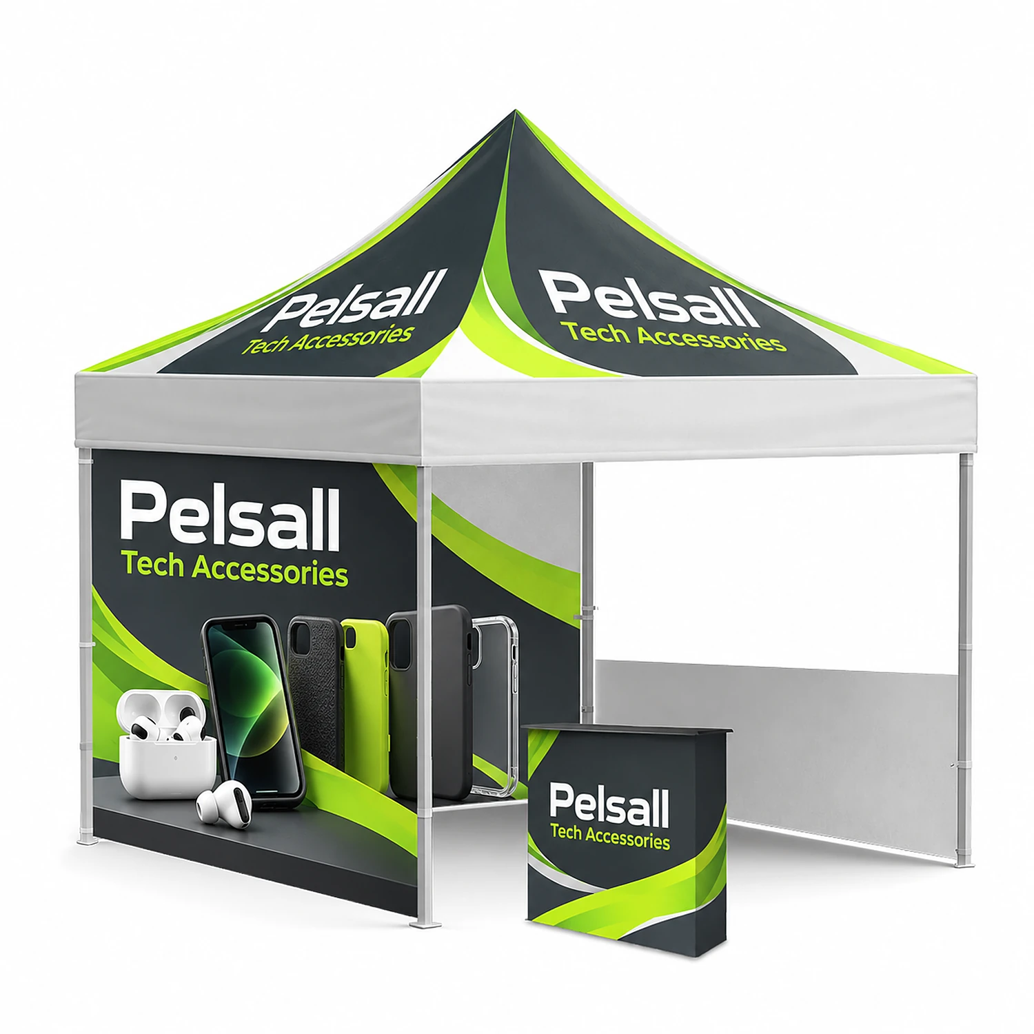 Daylight Plus Gazebo Kit - Double-Sided Printed Walls - 3m x 6m, shown with example artwork
