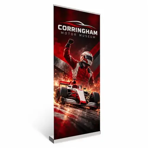 Defender Roller Banner - 800mm, shown with example artwork