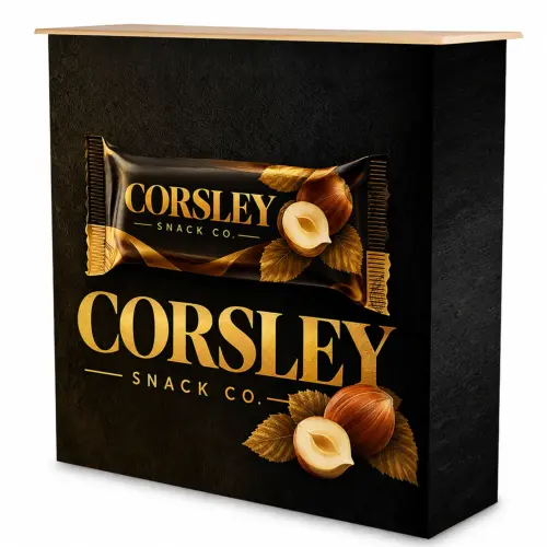 Fabric Pop-Up Counter - 1m x 1m, shown with example artwork