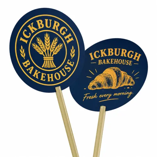 Lollipop Sign - Wooden Pole - 450mm Dia x 2m Height - Double-Sided, shown with example artwork