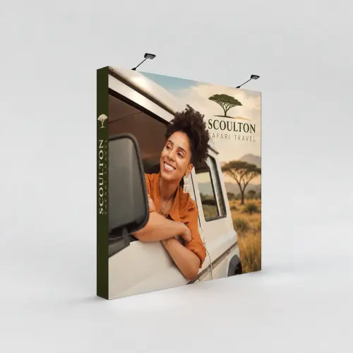 One Fabric Pop-Up Display - Straight With End Caps - Single-Sided, shown with example artwork