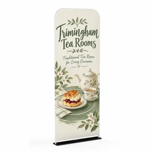 Soft Touch Straight Fabric Banner - 800mm - Double-Sided Print, shown with example artwork