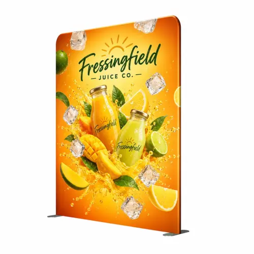 Soft Touch Straight Fabric Display - 2m - Single-Sided Print, shown with example artwork