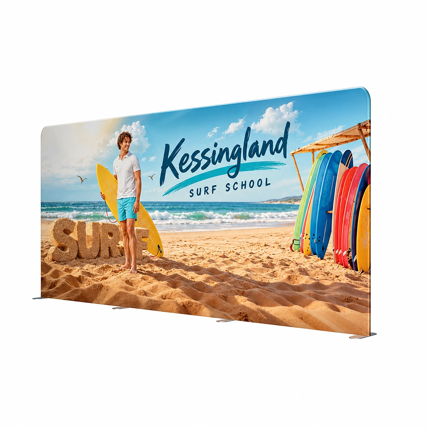 Soft Touch Straight Fabric Display - 5m - Double-Sided, shown with example artwork
