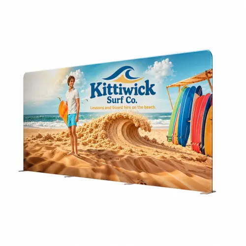 Soft Touch Straight Fabric Display - 5m - Double-Sided, shown with example artwork