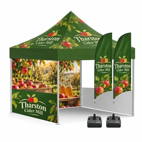 The Event Gazebo Kit - Double-Sided Printed Walls - 3m x 6m, shown with example artwork