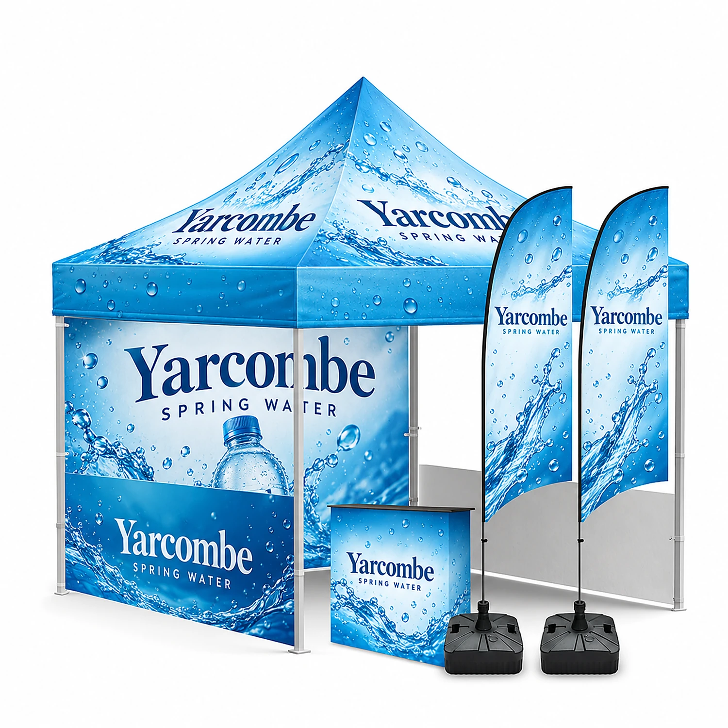 The Event Pro Gazebo Kit - Double-Sided Printed Walls - 3m x 6m, shown with example artwork