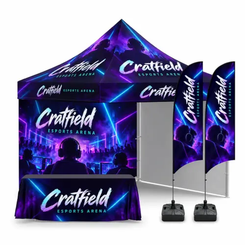 The Ultimate Gazebo Kit - Double-Sided Printed Walls - 3m x 6m, shown with example artwork