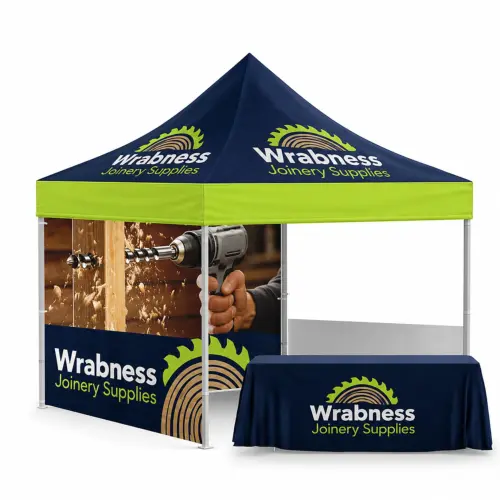 The Vision Gazebo Kit - Double-Sided Printed Walls - 3m x 6m, shown with example artwork
