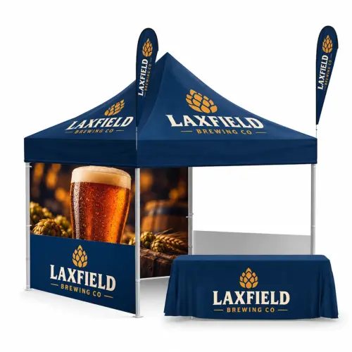The Vision Plus Gazebo Kit - Double-Sided Printed Walls - 3m x 6m, shown with example artwork