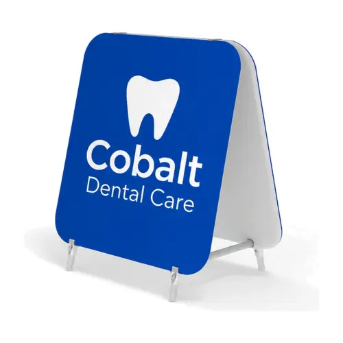 Waveline Double Stand small A-frame sign, shown with an example design
