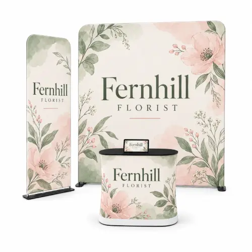 Complete Exhibition Stand Starter Kit – 3×3, shown with example artwork