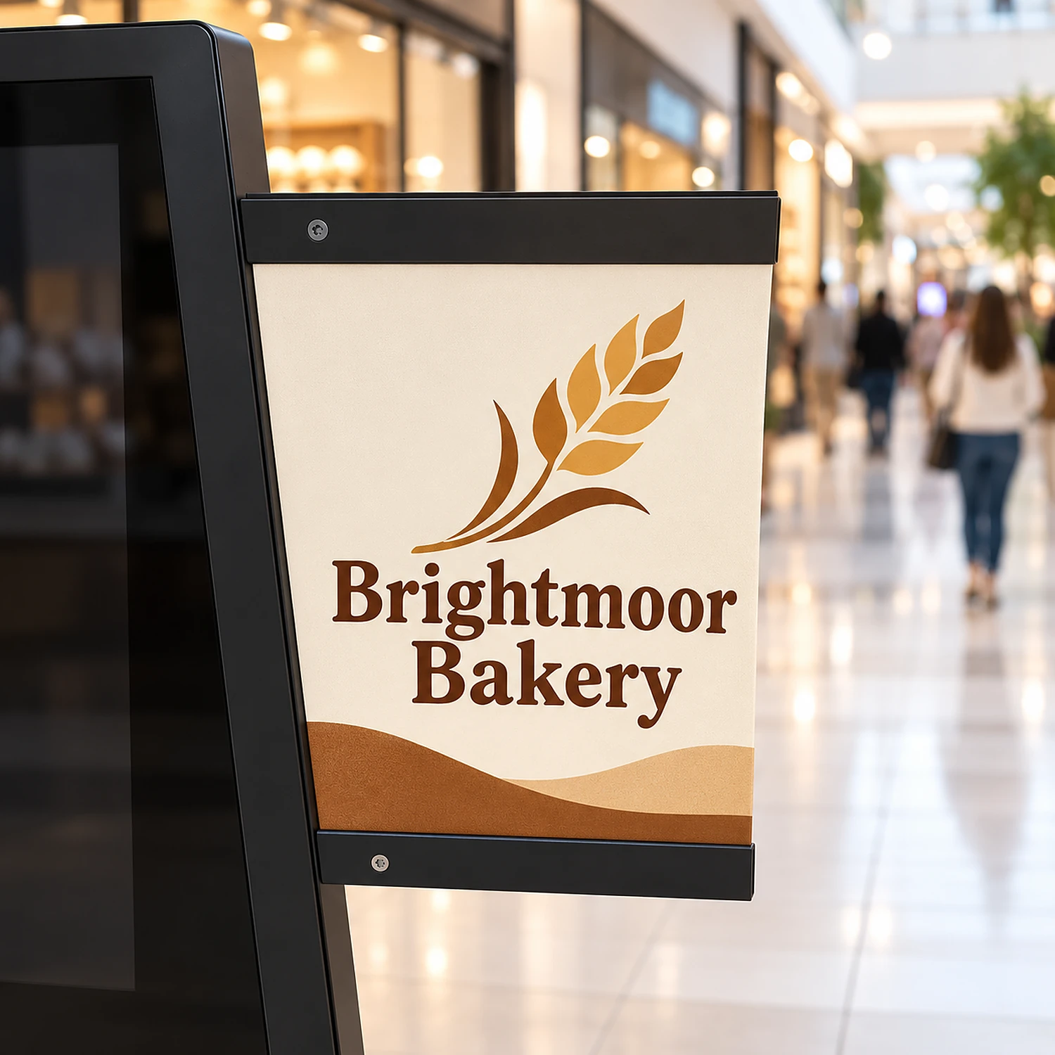 Side bars holding a printed banner on a kiosk