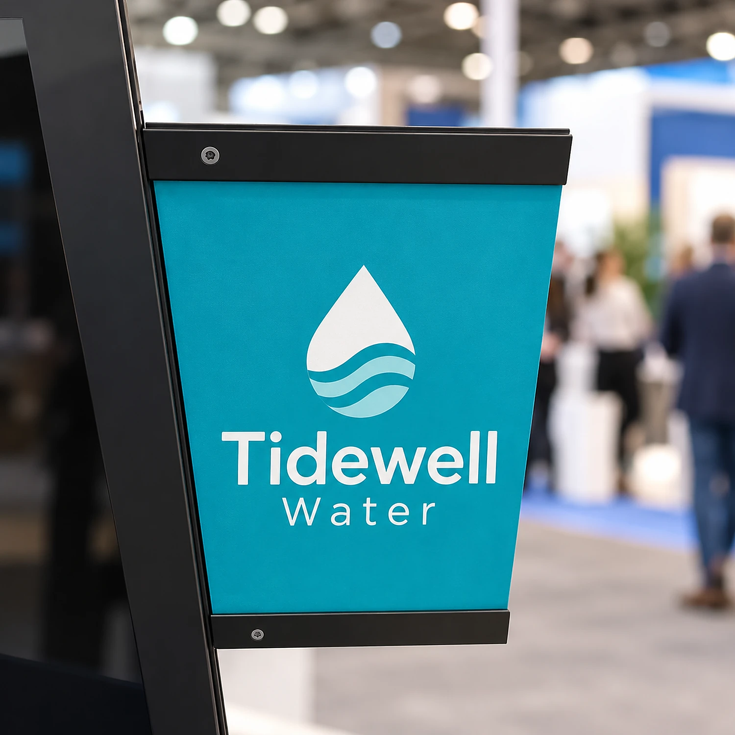 Side bars holding a printed banner on a kiosk