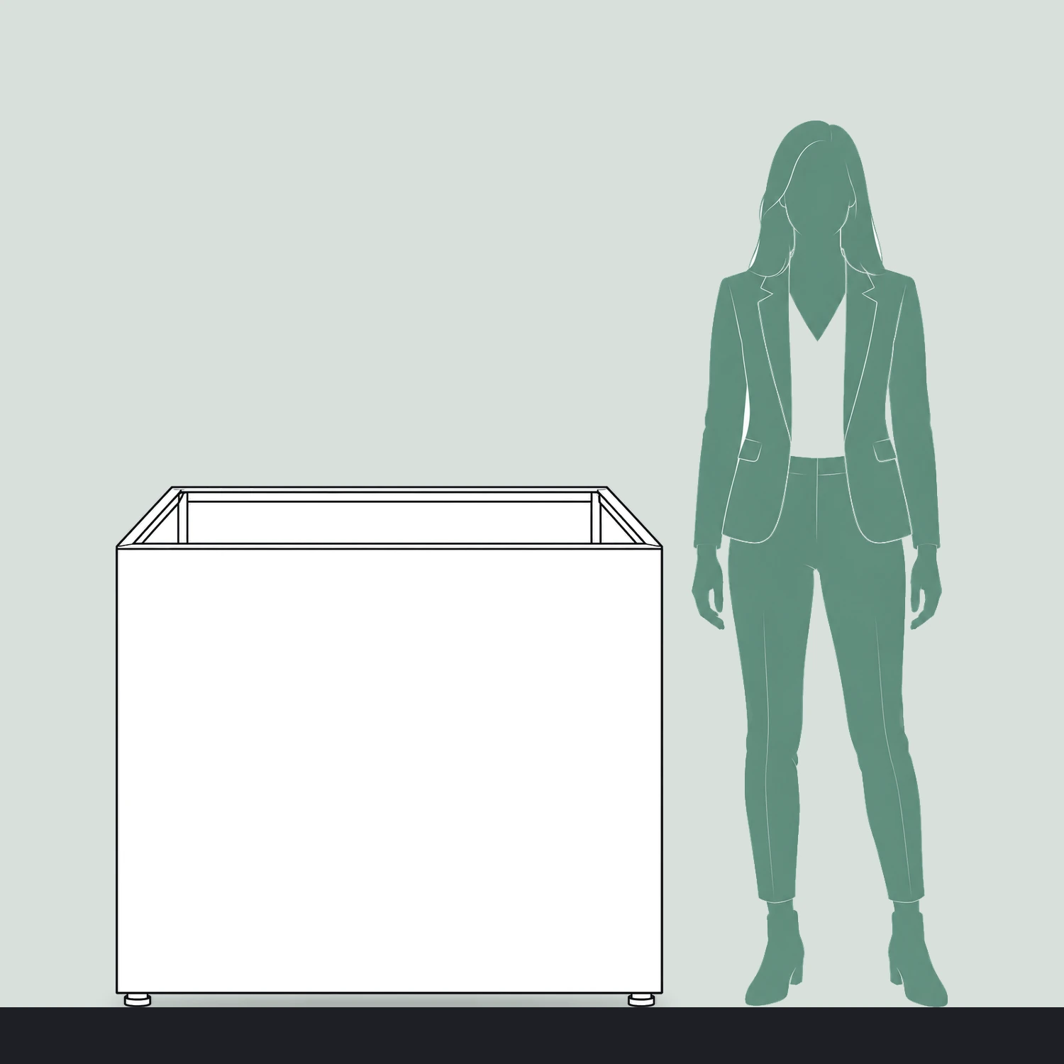 1.05m x 1m Vector Extension Module size compared with a person