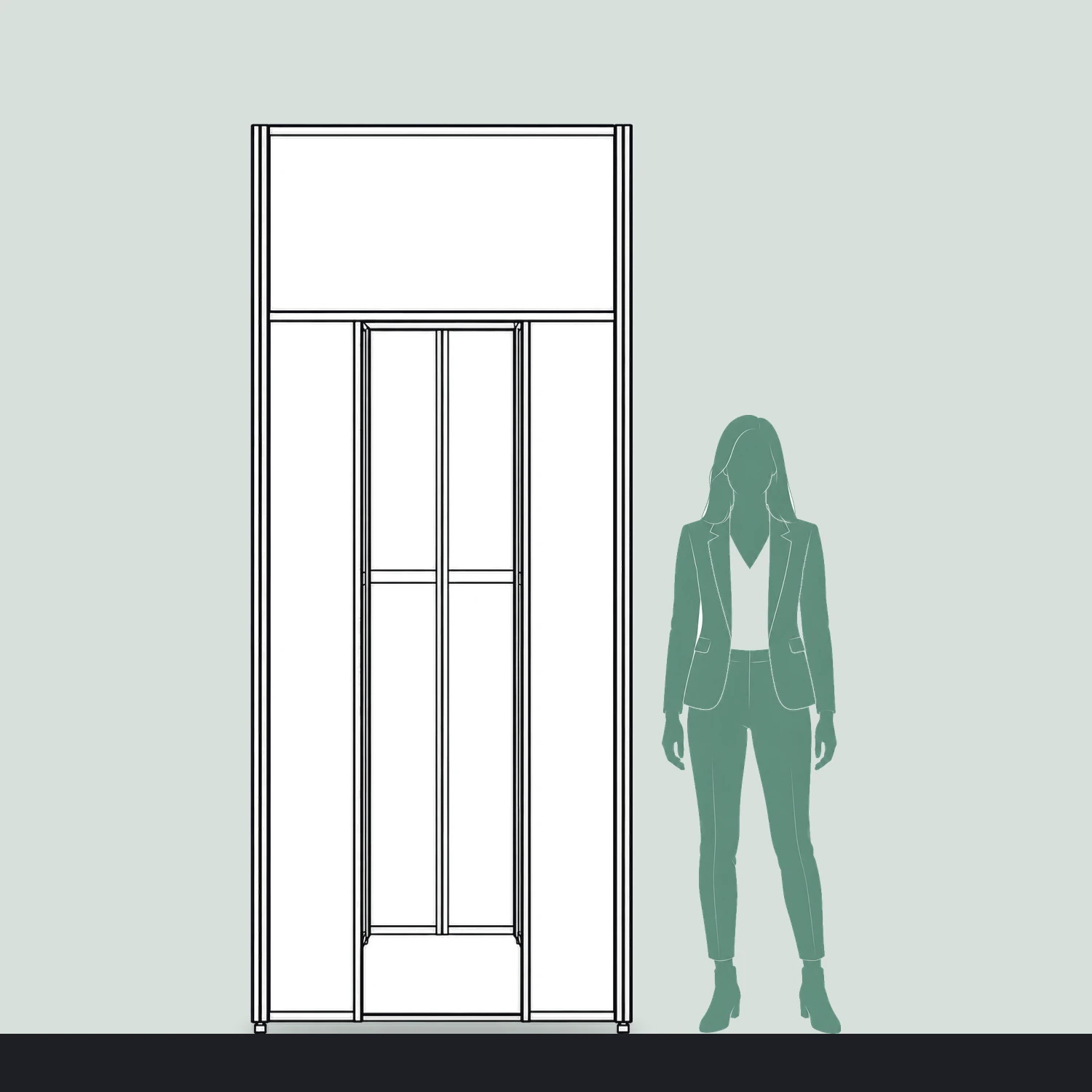 1.05m x 2.5m Vector Three-Sided Storeroom Module size compared with a person