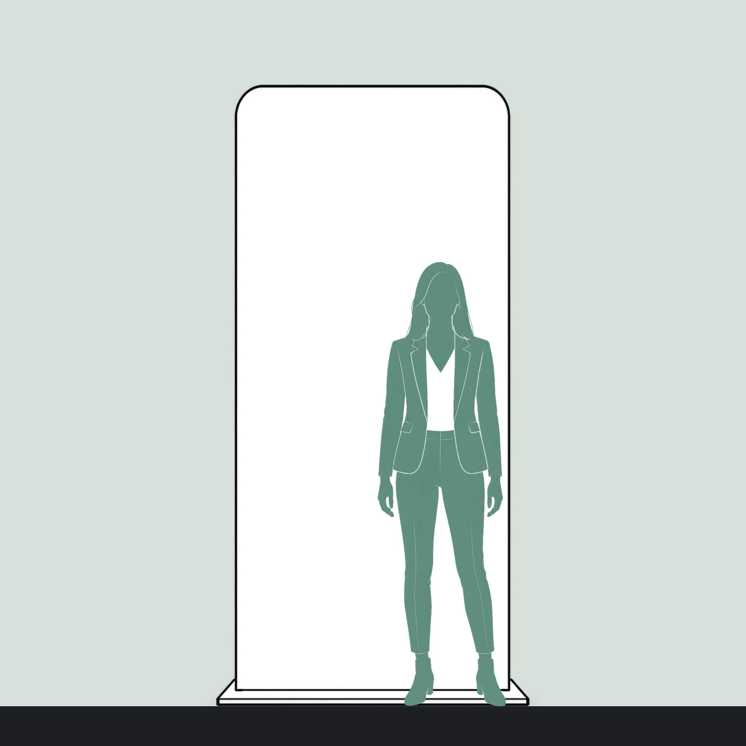 1.2m Formulate Monolith Fabric Display Totem size compared with a person