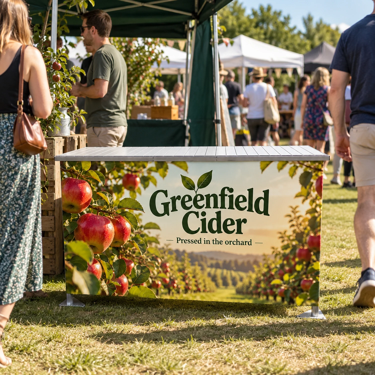 1.45m Zoom Printed Outdoor Event Table in use at an event
