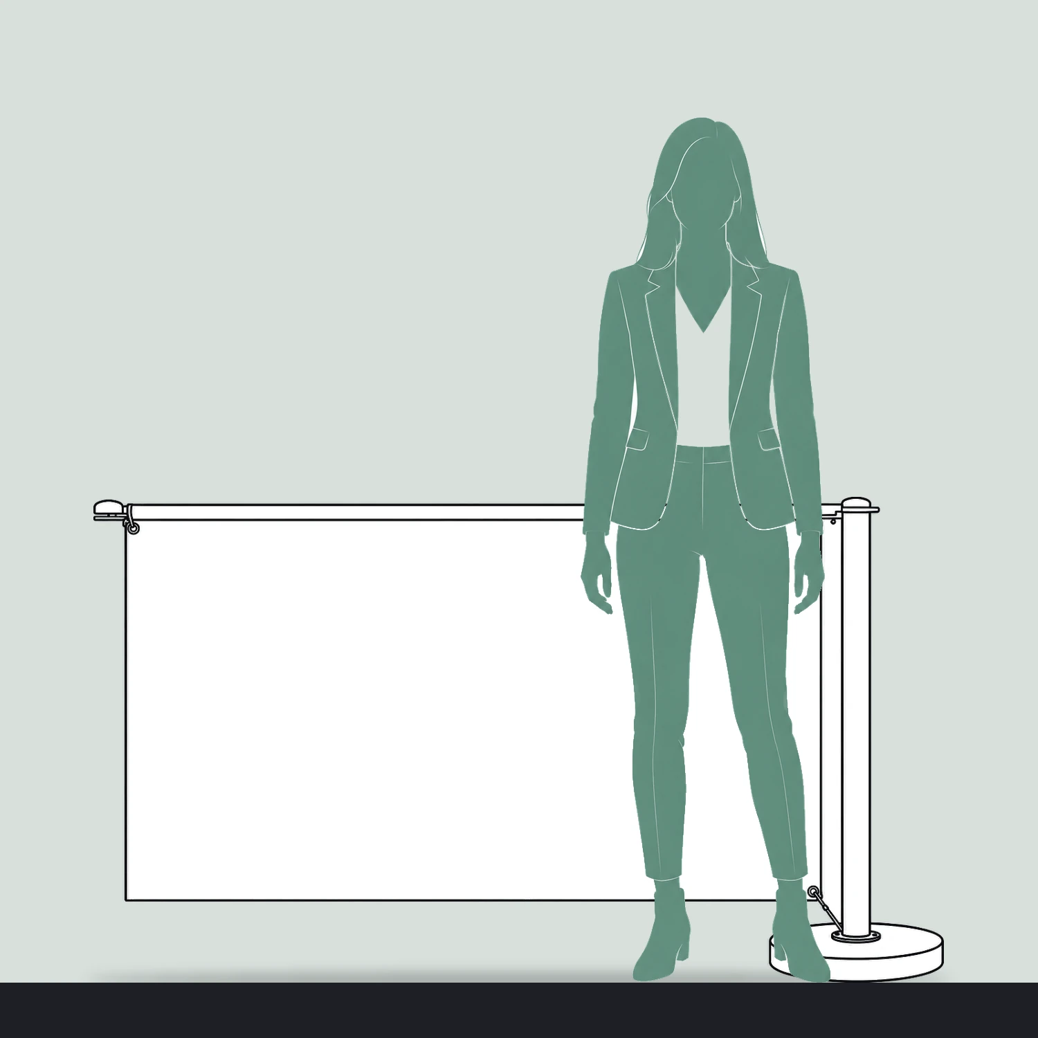 1.5m Economy Cafe Barrier Extension Kit with Fabric Banner size compared with a person
