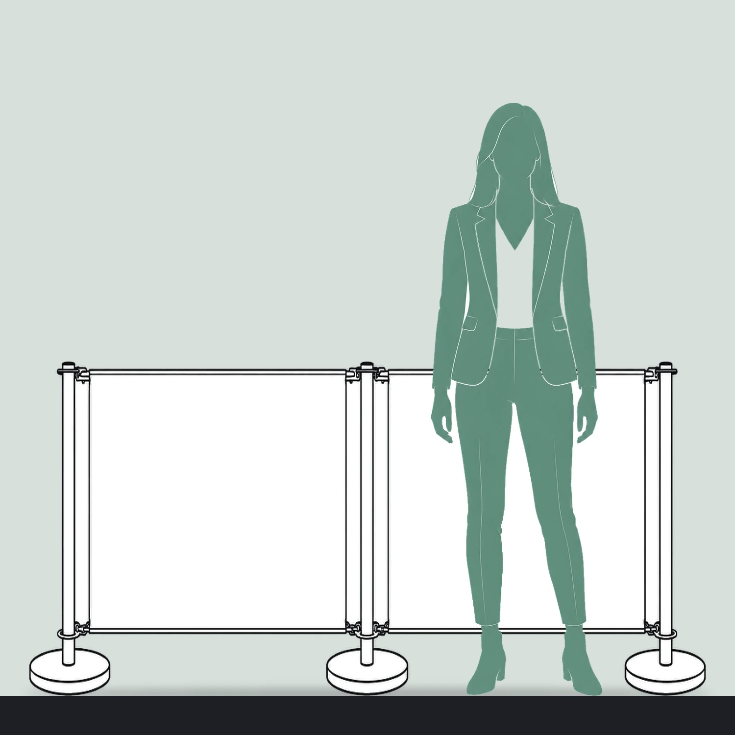1.5m Economy Cafe Barrier Kit size compared with a person