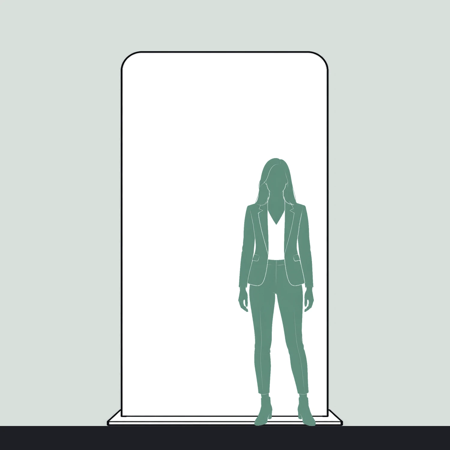 1.5m Formulate Monolith Fabric Display Totem size compared with a person