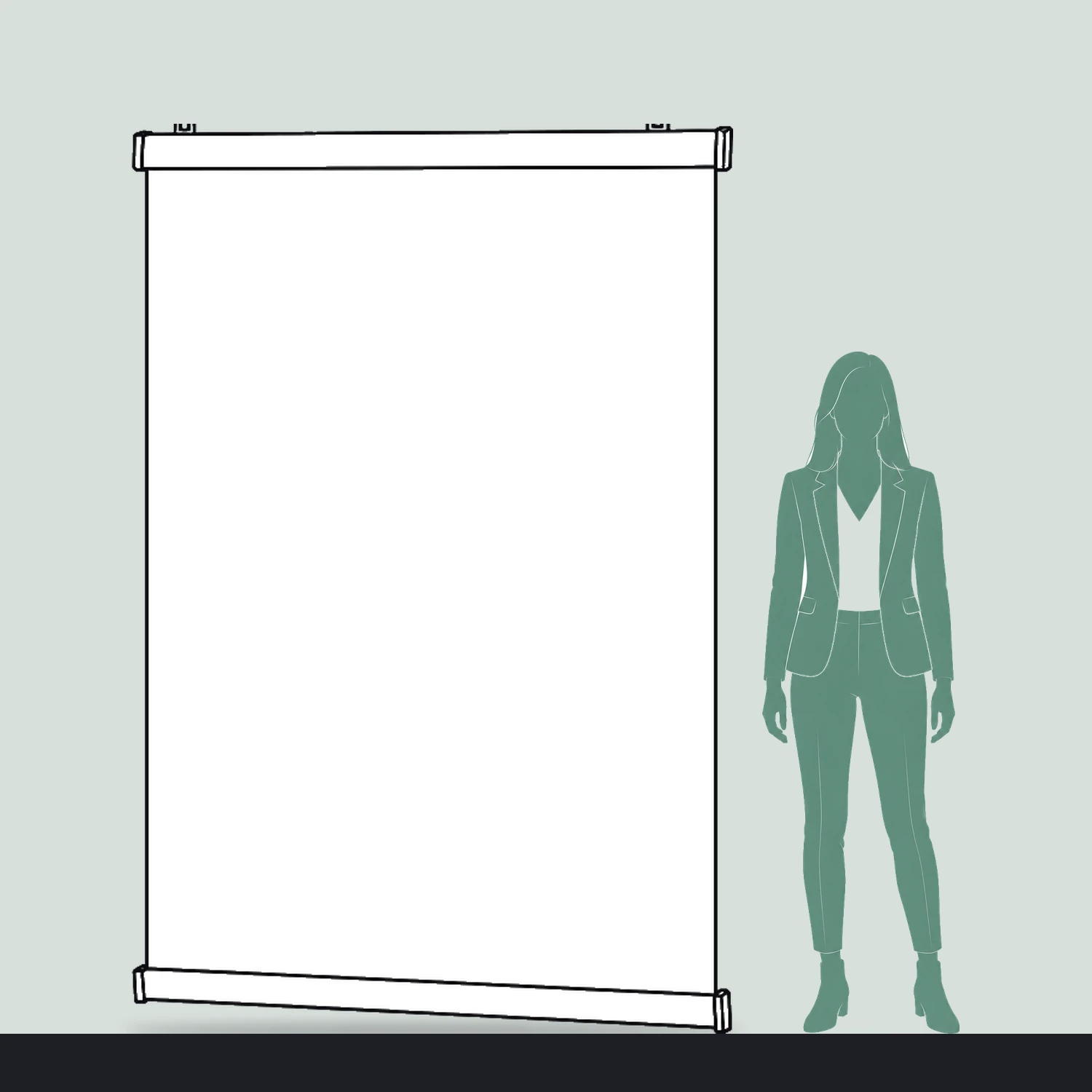 1.5m poster hanging rail set size compared with a person