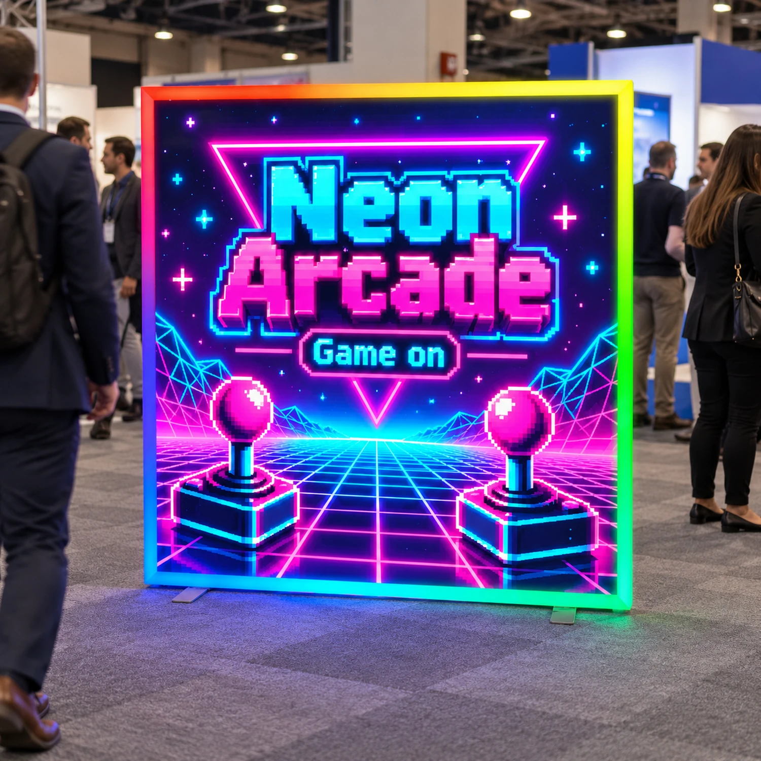 2m x 2m IllumiGLOW RGB Illuminated Display Frame with LED Lightbox in use at an event